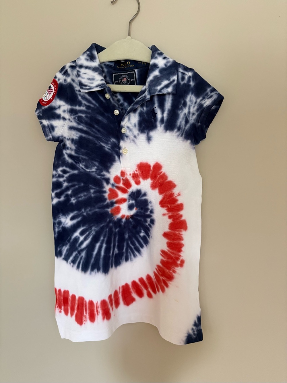 Polo by Ralph Lauren Kids Tie-Dye Polo Dress — red, white, blue
